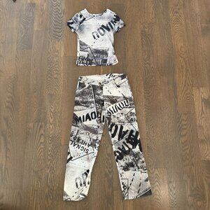 Miaou Graphic Mesh Top & Printed Straight Leg Pants Set | Size S